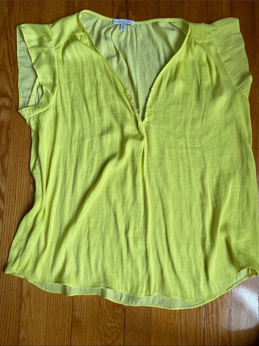 neon green/Lemon Yellow Cap-Sleeve V-Neck Blouse